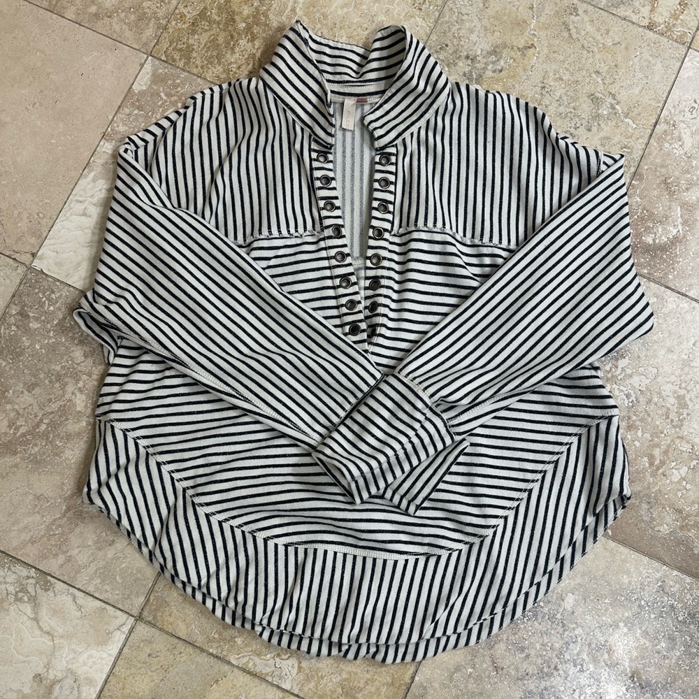 Pilcro Anthropologie Striped Black and White Women's Henley Top